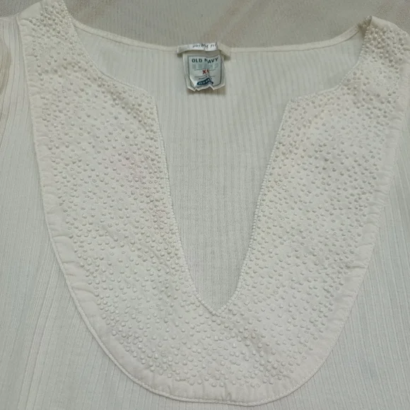 Old navy ivory full sleeves top with beaded deep U neck - Picture 9 of 11